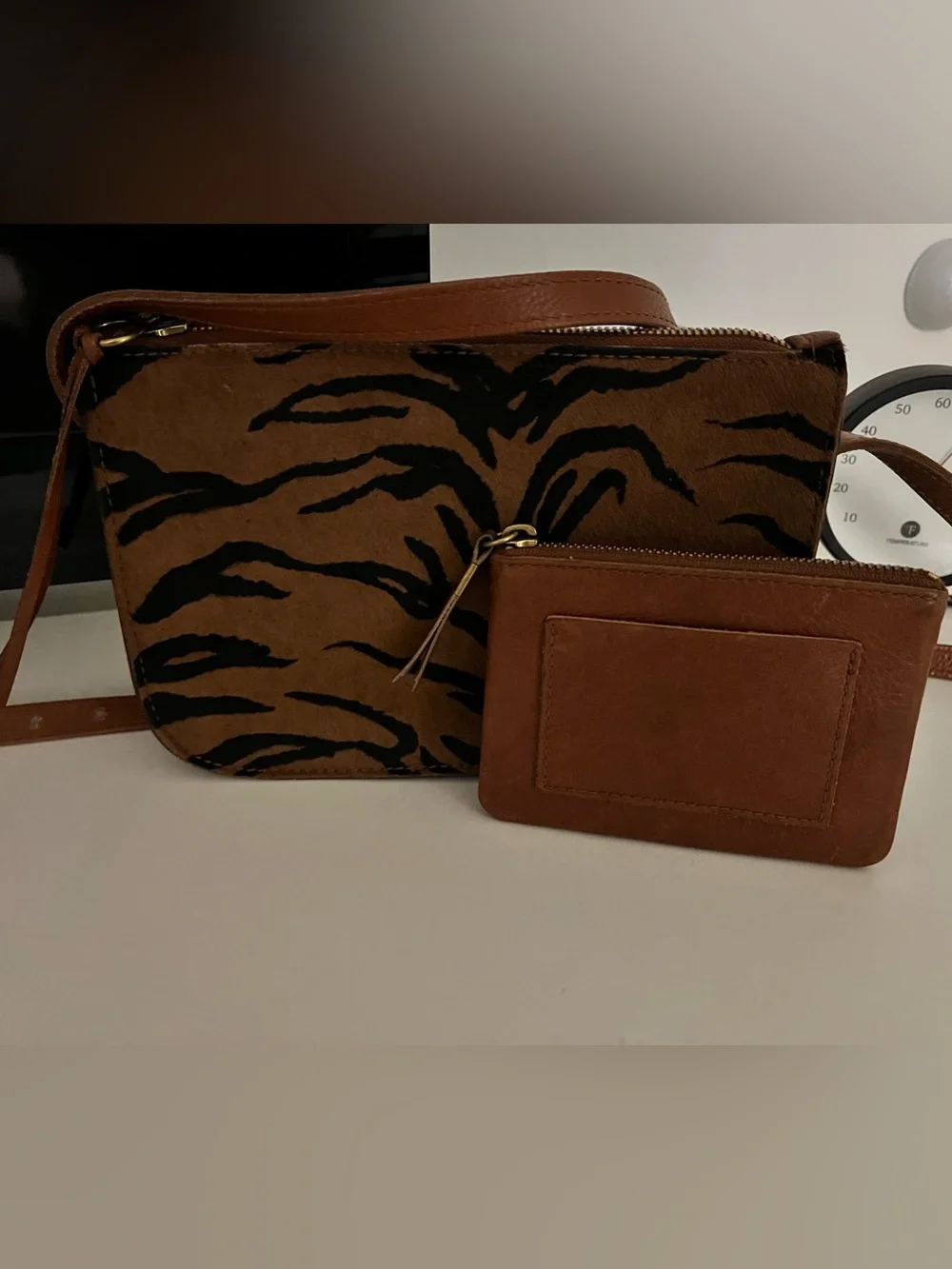 Madewell The Simple Crossbody and wallet in Tiger Print Calf Hair & leather